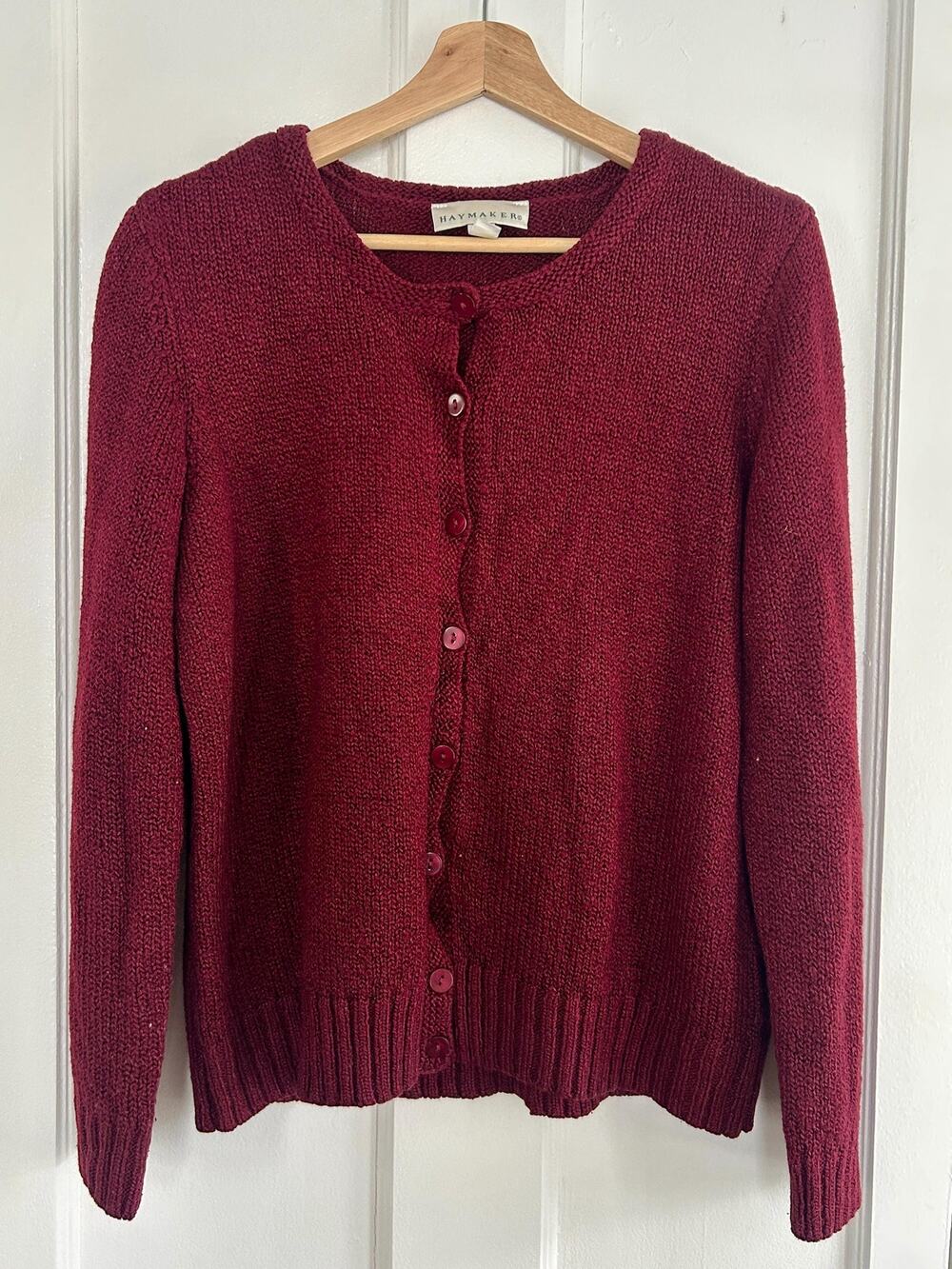 Vintage Burgundy Knit Cardigan Women’s Size Large | Chunky Knit Fall 90s Style